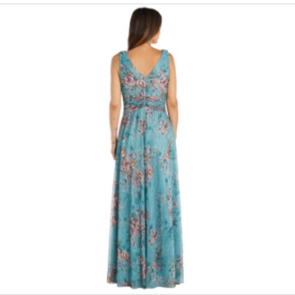 R M Richards Womens Metallic Floral Print Turquoise - Picture 3 of 3